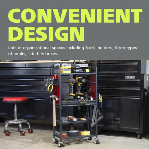 Power Tool Cart With Battery Charging Station And Eight Outlet Power Strip Mobile Garage Workbench On Wheels For Mechanics