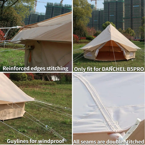 Heavy Duty Waterproof Rain Fly For Bell Tent Yurt Shelter showing reinforced edges stitching and guy lines, 13 foot size, for stable outdoor use.