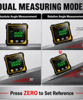 Tough Magnetic Digital Angle Finder And Laser Inclinometer Gauge displaying dual measuring modes for angles and levels.