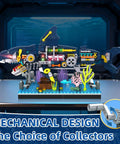 Semi Mechanical Shark Building Block Set With 499 Pieces For Ocean Landscape Creation on blue base, interactive tail, rotating mechanism