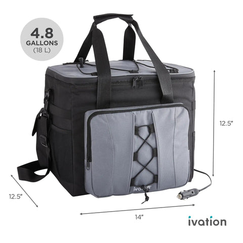 Portable Electric Cooler Bag And Thermoelectric Travel Fridge With 18 Liter Soft Sided Build DC 12 Volt Car Plug Case For Chill Vibes And Tailgate Adventures, top view with dimensions.