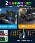 Eight Gang Wireless Switch Panel For Off Road Vehicles With 328 Ft Remote Range Sync Up To Four Panels in car with charging options