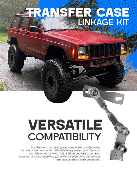 Transfer Case Linkage Kit For Jeep Cherokee XJ And Comanche MJ NP231 NP242 Fits 1986 To 2001 And 1986 To 1992 Z Rod Mechanical Upgrade Easy Install For Reliable Shifts Off Road Ready, stainless steel linkage on Jeep XJ