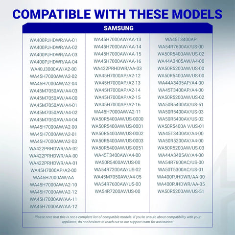 List of Samsung models compatible with Washer Water Inlet Valve 120V 60Hz For Whirlpool Kenmore Models Replaces W10632527.