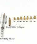 Heat Set Insert Tool Kit With Brass Knurled Nut Adapters For Pine64 TS100 TS101 936 Soldering Iron laid out on white background, showing sizes M2-M8 and adapter tips.