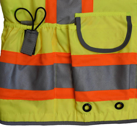 Heavy Duty Hi Vis Safety Vest With 3M Reflective Tape Class 2 Engineer Workwear Built Tough For The Daily Grind showing padded neck and flap pockets.