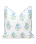 Coastal Throw Pillow Cover 18x18 Inches Water Repellent Indoor Outdoor Cushion Cover In Baby Blue Green Floral With Piping Weather Resistant Zippered Front And Back Pattern.
