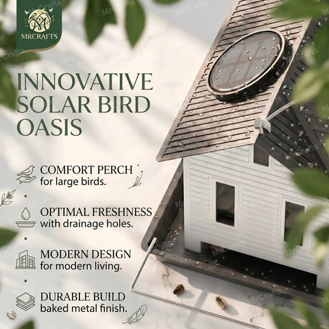 Solar Powered Hanging Metal Bird Feeder With Solar Lights Weatherproof Outdoor Lantern Dual Compartment Bird House Garden Decor For Yard Or Patio A Thoughtful Gift For Mom And Grandma showing solar panel on roof and modern design