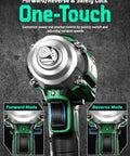 Close-up of Badass Cordless Impact Wrench 1/2 Inch Drive 20V Battery Powered Knockout Gun with forward/reverse controls.