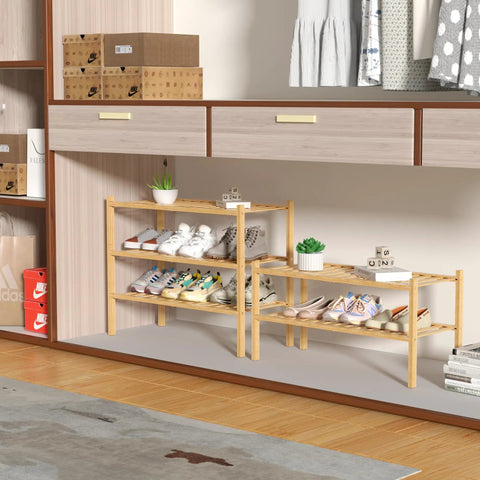 Built Tough 3 Tier Bamboo Shoe Rack, Heavy Duty Freestanding Entryway Shelf For Closets Or Tiny Rooms, No Fuss Natural Wood Storage Rack With Deep Shelves 27X11X20