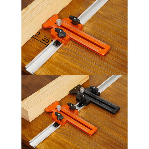 Woodworking Cutting Guide With Bidirectional Scale And Dual Locking Sliders For Pro Grade Precise Sawing On T Track Workbenches