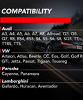 Compatibility chart for Audi, VW, Porsche, Lamborghini with car image on road; Red Ignition Coil For VW Group PQ35 PQ45 Cars 2004 And Newer Direct Replacement Up To 10 Percent More Energy Smoother Idle Snappy Throttle Response Quicker Acceleration Fits Volkswagen Audi Lamborghini Porsche