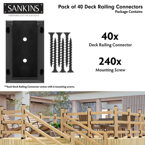 40 Piece Deck Railing Bracket Connectors For 2x4 Posts Beefy Heavy Duty Deck Railing Kit Durable PP Plastic Brackets For Connecting Wooden Deck Railing Posts And Handrails Black