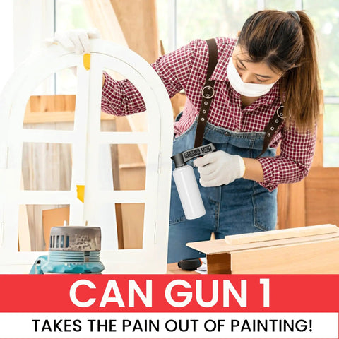 Person using Instant Aerosol Trigger Handle Converts Spray Cans To Spray Guns With Full Grip Control for painting a door