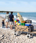 Beach Wagon With Big 10 Inch Balloon Wheels For Sand And All Terrain, Heavy Duty Foldable Cart That Handles 450 Pounds on beach
