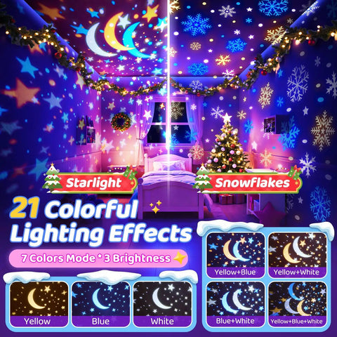 Unicorn Night Light Projector for Kids Room, 21 colors lighting effects, starry night projection, perfect sleep decor.