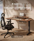 Built Tough Electric Standing Desk With Heavy Duty Dual Motors And Super Smooth Height Adjustments, Rock Solid Ergonomic Sit Stand Home Office Desk Featuring Usb-C Charging And Memory Presets with walnut surface and monitor stand.