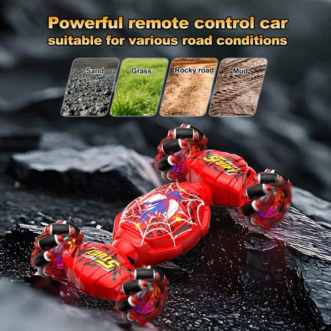 4WD Gesture Sensing RC Stunt Car With 2.4GHz Remote 360-Degree Drifts And Rotations Lights And Music on rugged terrain