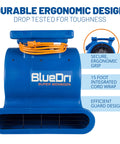 Beast Mode 1 HP Air Mover Blower Fan, 4050 CFM, front view with ergonomic design and integrated cord wrap, heavy duty portable tool.