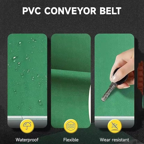 PVC conveyor belt showing waterproof, flexible, and wear-resistant features for Mini Electric Desktop Conveyor Belt For DIY Projects And Friction Experiments With Adjustable 0 To 116 RPM And 100 By 350 mm Belt For Your Home Lab Or Makerspace