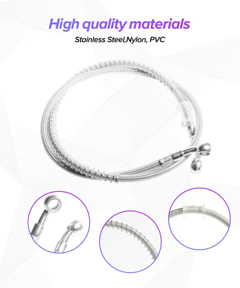Steel Braided Motorcycle Brake Line Universal Fit Hydraulic Hose For Most Motorcycles Pit Bikes Dirt Bikes Bicycles And Cars Durable Stainless Steel Exterior Nylon PVC Coated Replacement Brake Hose Built To Last Ride Ready