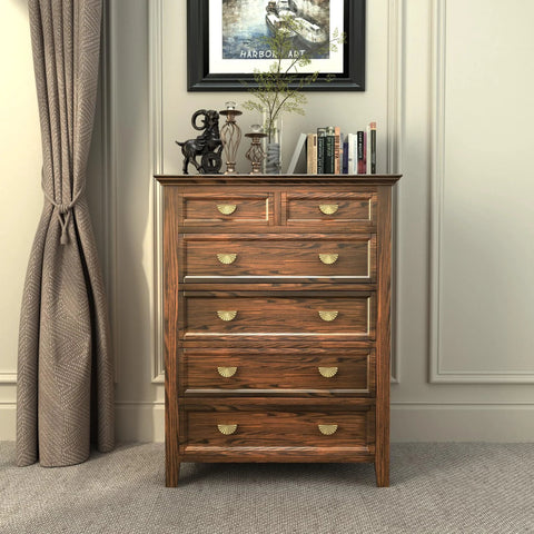 Six Pack Gold Cabinet Handles And Drawer Pulls Set With 2-1/2 Inch Center To Center Hole Edge Pulls For Half Moon Dresser Drawers Featuring Sunflower Petal Inspired Design And Durable Metal Hardware For Kitchen Cabinets And Furniture installed on a wooden dresser in a living room.