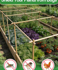 Raised garden bed with wooden frame for 10X20Ft PP Nanocomposite Garden Netting Keeps Bugs Out with vegetables and protection icons