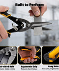 Person using Heavy Duty 12 Inch Aviation Tin Snips For Sheet Metal Cutting Beast Of A Cutter With Long Straight Cut And Precise Jaws.