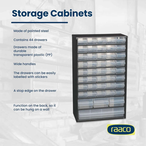 Heavy Duty Steel 44 Drawer Storage Cabinet With Clear Plastic Drawers For Small Parts Organizer Nuts Bolts Screws Tools And Hardware Wall Or Workbench Mounted Durable Cabinet For Shop