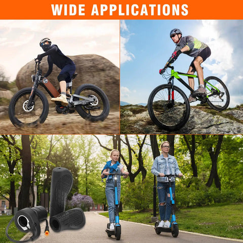 Cyclists and riders using Half Twist Ebike Throttle Right Handle With Waterproof Plug For MTB Conversion Kit outdoors