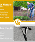 Comparison of Two In One Garden Hoe And Cultivator With 45 Inch Long Handle against basic wooden tool handle.