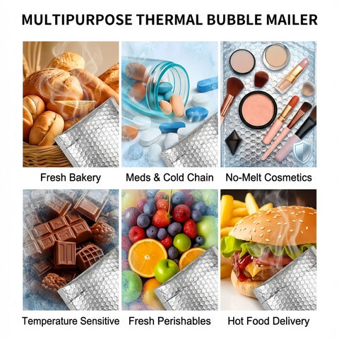 Fifty Pack 6x8 Inch Thermal Insulated Bubble Mailers For Cold Shipping With Metallic Silver Foil Padded Envelopes for multipurpose use