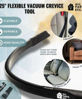 1.25 Inch Flexible Vacuum Crevice Tool with 24 Inch Reach and 2 Adapters for tight spots under furniture, seats, and appliances