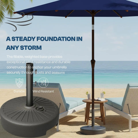 Heavy Duty Water Filled Umbrella Base Stand, 81.5 Lb Max Capacity, Dual Knob Locking System For Stability on beach