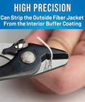 Close-up of Ergonomic Fiber Optic Stripper For 180 Micron Coated Fiber Delivers Precision Peel From 180 Micron Layer Down To 125 Micron