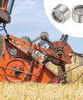 10 Pack HK1312 One Way Needle Roller Bearing 13x19x12mm in steel, shown with agricultural machinery, for heavy duty use.