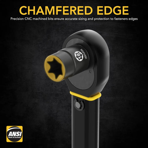 Chamfered edge on Torx Socket Set 13-Piece E4 Through E20 With Chrome Vanadium Steel for precise fastener engagement.