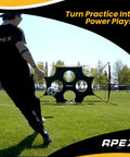 Person kicking a soccer ball towards 12x6 Ft Soccer Goal With Precision Target For Backyard Practice Game Ready Portable Net