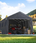 13x20 Ft Carport Tent With 2 Roll Up Doors And Vents, All Weather Portable Storage Shelter with gray exterior in scenic landscape