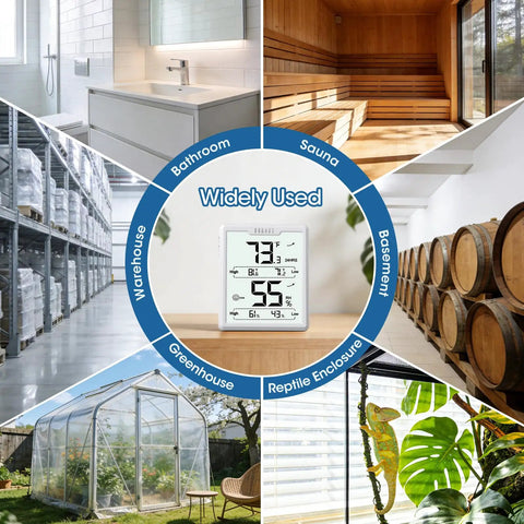 Indoor Hygrometer And Thermometer With Crazy Fast 5 Second Refresh High Accuracy Humidity And Temperature Meter 3.4 Inch LCD Display White Room Monitor For Home Office in bathroom, sauna, greenhouse, and warehouse