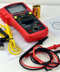 TP9605BT Auto Ranging Digital True RMS Smart Multimeter With Bluetooth And USB Free iOS And Android App Cellphone Connected Meter; shown with probes, USB cable, battery, and manual.