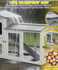 Backyard Ready Cozy Wooden Chicken Coop For Two With Well Ventilated Outdoor Hen House And Expandable Run under rain, showing waterproof roof.