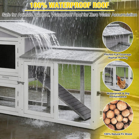 Backyard Ready Cozy Wooden Chicken Coop For Two With Well Ventilated Outdoor Hen House And Expandable Run under rain, showing waterproof roof.