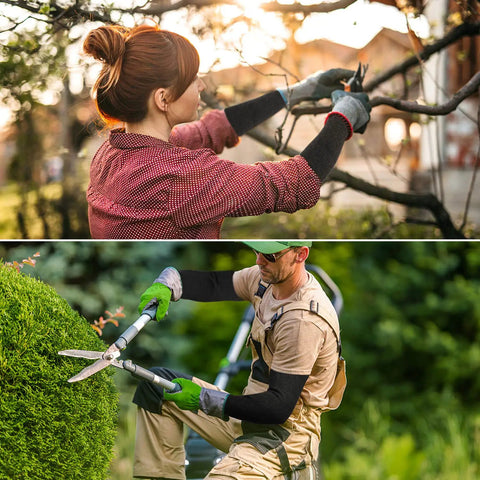 People wearing Arm Sleeves For Protection Cut Resistant Burn And Heat Shield Nylon Arm Protectors in garden