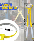 Heavy Duty Forklift Battery Lifting Sling With 12 Inch Wire Hook And Round Ring showing product dimensions and usage in a warehouse