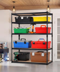 Beefy Five Tier Heavy Duty Garage Storage Shelves With Adjustable Metal Frame And Thick MDF Panels, 36 x 18 x 72 in, loaded in a garage
