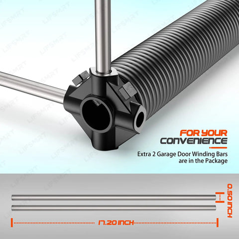 Pair Of 2 Inch Garage Door Torsion Springs Replacement Set With Winding Bars And Aluminum Stationary And Winding Cones For Family Replacement And Installation, Right And Left Sides, 0.243 Inch Wire, 28 Inch Length, 18,000 Cycles with focus on winding bars.