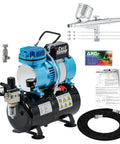 Cool Runner II Dual Fan Airbrush And Compressor Kit With Gravity Feed Airbrush And 0.2mm 0.3mm 0.5mm Tips, 3 Liter Tank