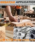 Front view of a 5-piece 82° HSS countersink drill bit set with quick-change hex shank for wood, metal, plastic