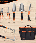 10 Piece Stainless Steel Garden Tools Set For Planting And Pruning, Heavy Duty Kit With Ergonomic Non Slip Handles, display layout